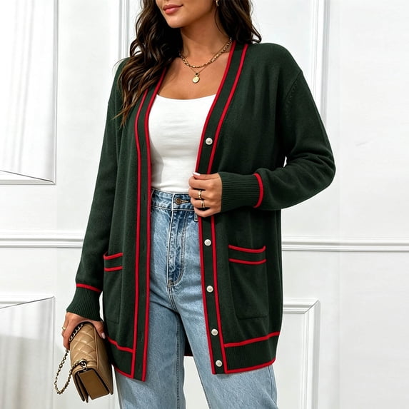 ClodeEU Women's V Neck Button Down Knit Cardigan,Long Sleeve Casual Solid Sweater Jacket With Pockets ,Women's Plus XXL