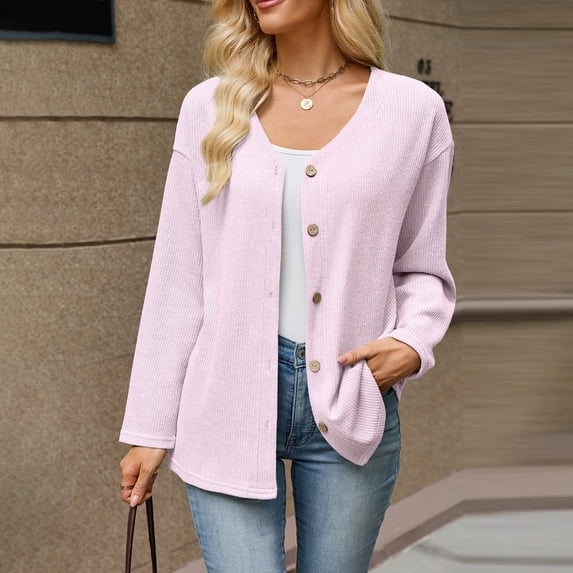 ClodeEU Women's V Neck Button Down Long Sleeve Knit Cardigan,Casual Loose Open Front Sweater Coat ,Women's Plus XXL