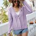 thumbnail image 1 of ClodeEU Women's V Neck Button Front Knit Cardigan, Long Sleeve Casual Open Front Sweater Purple,Womens Plus S, 1 of 7
