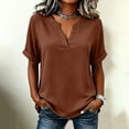 thumbnail image 1 of ClodeEU Women's V Neck Cuffed Short Sleeve Blouse,Solid Casual Loose Summer Top Orange,Women's Plus XXL, 1 of 8