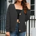 thumbnail image 1 of ClodeEU Women's V Neck Fall Winter Knit Sweate ,Long Sleeve Button Up Soft Knit Cardigan Sweaters Black,Womens Plus XL, 1 of 6