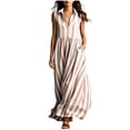 thumbnail image 1 of ClodeEU Women's V Neck Half Button Striped Sleeveless Maxi Dress with Pockets,Casual Loose A-Line Summer Swing Dress Pink,Women's Plus M, 1 of 5