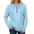 thumbnail image 1 of ClodeEU Women's V Neck Hoodies,Long Sleeve Drawstring Pullover，Button Pullover Tops Light Blue,Womens Plus XXL, 1 of 4