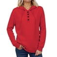 thumbnail image 1 of ClodeEU Women's V Neck Hoodies,Long Sleeve Drawstring Pullover，Button Pullover Tops Red,Womens Plus M, 1 of 4