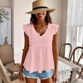 thumbnail image 1 of ClodeEU Women's V Neck Lace Embroidery Solid Color T-Shirt Ruffled Casual Shirt Pink,Womens Plus XXL, 1 of 5