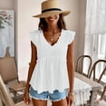 thumbnail image 1 of ClodeEU Women's V Neck Lace Embroidery Solid Color T-Shirt Ruffled Casual Shirt White,Womens Plus XL, 1 of 5