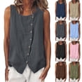 thumbnail image 1 of ClodeEU Women's V Neck Linen Blend Sleeveless Button Down Tank Top,Summer Casual Loose Blouse Khaki,Women's Plus S, 1 of 9