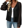 thumbnail image 1 of ClodeEU Women's V Neck Long SLeeve Cropped Chiffon Cardigan, Lightweight Casual Loose Cover Up Black,Women's Plus L, 1 of 6