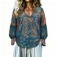 thumbnail image 1 of ClodeEU Women's V Neck Long Sleeve Boho Blouse,Casual Print Loose Fit Top Navy,Women's Plus L, 1 of 5