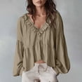 thumbnail image 1 of ClodeEU Women's V Neck Long Sleeve Ruffled Blouse,Casual Loose Fit Boho Tunic Shirt White,Women's Plus S, 1 of 6
