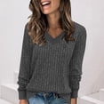 thumbnail image 1 of ClodeEU Women's V Neck Long Sleeve Shirts，Ribbed Knit Tunic Sweaters,Casual Fall Tops Gray,Womens Plus S, 1 of 7
