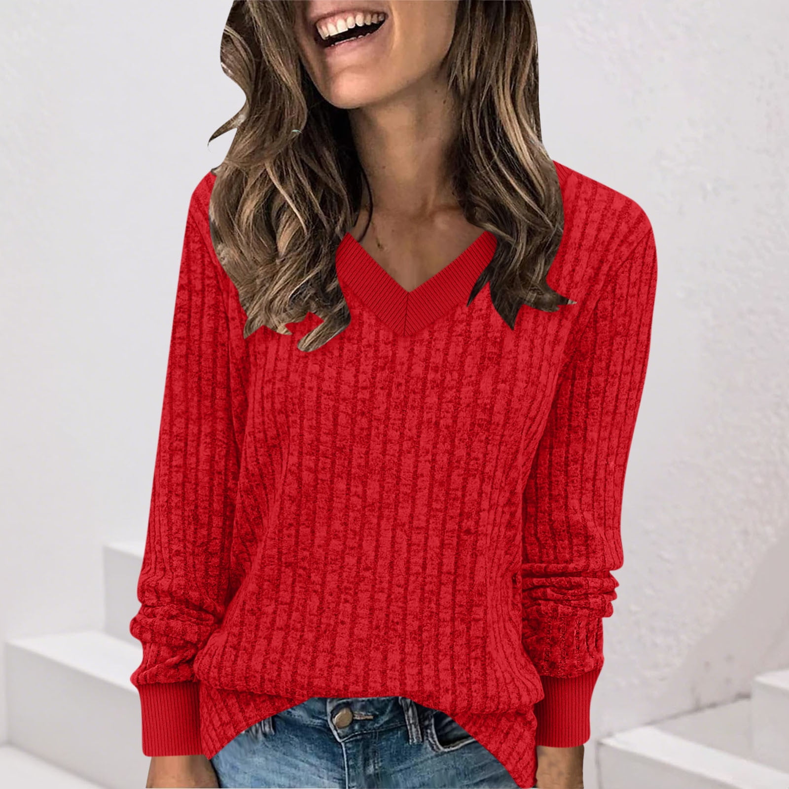 ONE A Womens Ribbed Long Sleeve Crew Neck Wear To Work Tunic Sweater