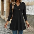 thumbnail image 1 of ClodeEU Women's V Neck Long Sleeve Swing Tunic Top,Solid Loose Flowy Casual Blouse Black,Women's Plus L, 1 of 9
