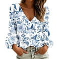 thumbnail image 1 of ClodeEU Women's V Neck Puff Long Sleeve Floral Print Blouses,Casual Loose Pullover Tops ,Women's Plus S, 1 of 6