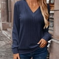 thumbnail image 1 of ClodeEU Women's V Neck Ribbed Long Sleeve Pullover Top,Casual Soft Slim Fit Basic T-Shirt Navy,Women's Plus L, 1 of 7