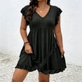 thumbnail image 1 of ClodeEU Women's V Neck Ruffle Short Sleeve Mini Dress, Casual Flowy A Line Beach Sundress Black,Women's Plus L, 1 of 6