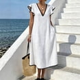 thumbnail image 1 of ClodeEU Women's V Neck Ruffle Sleeve Midi Dress,Casual A Line Loose Sundress with Pockets White,Women's Plus XL, 1 of 5