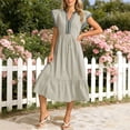 thumbnail image 1 of ClodeEU Women's V Neck Ruffle Sleeve Tiered Midi Dress,Casual Loose Flowy Striped Summer Sundress Green,Women's Plus XL, 1 of 5