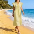 thumbnail image 1 of ClodeEU Women's V Neck Ruffle Sleeve Tiered Midi Dress,Casual Loose Flowy Striped Summer Sundress Yellow,Women's Plus XXL, 1 of 5