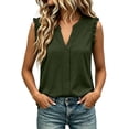 thumbnail image 1 of ClodeEU Women's V Neck Ruffle Trim Sleeveless Blouse,Solid Color Casual Tank Top Army Green,Women's Plus L, 1 of 6