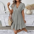 thumbnail image 1 of ClodeEU Women's V Neck Ruffled Short Sleeve Babydoll Dress,Casual Flowy Tiered Mini Dress Gray,Women's Plus L, 1 of 8