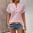 thumbnail image 1 of ClodeEU Women's V Neck Short Sleeve Blouse, Casual Solid Color Loose Fit Button Top Pink,Women's Plus S, 1 of 8