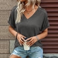 thumbnail image 1 of ClodeEU Women's V Neck Short Sleeve Button Top ,Solid Color Casual Loose Blouse Dark Gray,Womens Plus L, 1 of 7
