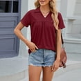 thumbnail image 1 of ClodeEU Women's V-Neck Short Sleeve Collar T-Shirt ,Casual Pleated Shirts Loose Fit Tee Wine,Womens Plus S, 1 of 8