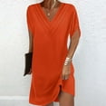 thumbnail image 1 of ClodeEU Women's V Neck Short Sleeve Dolman Sleeve Dress with Pleated, Solid Color Casual Midi Dress Orange,Womens Plus M, 1 of 7