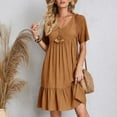 thumbnail image 1 of ClodeEU Women's V-Neck Short Sleeve Dress,Casual Loose Fit Flowy Swing Tiered Vacation Dresses Brown,Womens Plus XXXL, 1 of 6