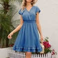 thumbnail image 1 of ClodeEU Women's V-Neck Short Sleeve Dress ,Fitted Waist Casual Midi Dress for Spring Summer Blue,Womens Plus XL, 1 of 6