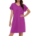 thumbnail image 1 of ClodeEU Women's V Neck Short Sleeve Dress with Roll Tab Sleeves,Solid Color Casual Midi Dress Hot Pink,Womens Plus XL, 1 of 5