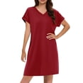 thumbnail image 1 of ClodeEU Women's V Neck Short Sleeve Dress with Roll Tab Sleeves,Solid Color Casual Midi Dress Red,Womens Plus M, 1 of 5