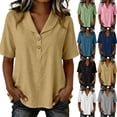 thumbnail image 1 of ClodeEU Women's V Neck Short Sleeve Henley Shirt,Casual Loose Fit Button Front Blouse Navy,Women's Plus XXL, 1 of 7