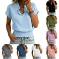 thumbnail image 1 of ClodeEU Women's V Neck Short Sleeve T-Shirt with Ruff Trim , Casual Solid Color Top with Elastic Smocked Waist Purple,Women's Plus S, 1 of 8