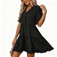 thumbnail image 1 of ClodeEU Women's V Neck Short Sleeve Tiered Swing Dress, Casual Loose Fit Summer Dress Black,Women's Plus XL, 1 of 6