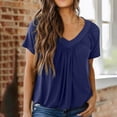 thumbnail image 1 of ClodeEU Women's V Neck Short Sleeve Top ,Loose Fit Casual Blouse with Pleated Navy,Womens Plus XL, 1 of 3