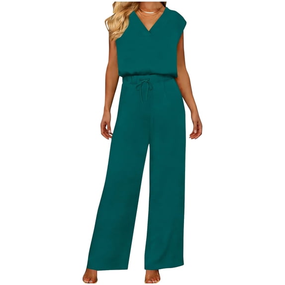 ClodeEU Women's V Neck Short Sleeve Top and Pants Set,Loose Fit Casual Two Piece Outfit with Pockets Mint Green,Womens Plus L
