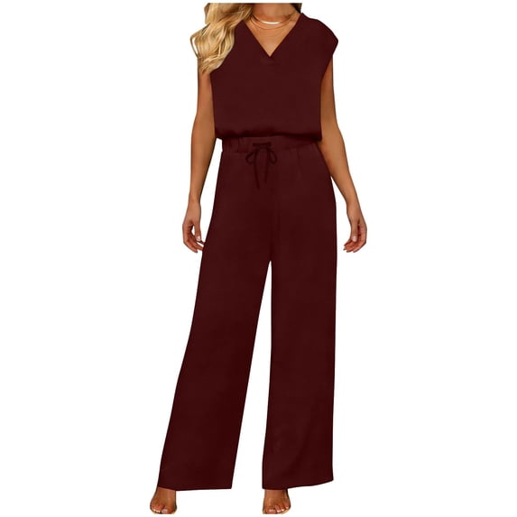 ClodeEU Women's V Neck Short Sleeve Top and Pants Set,Loose Fit Casual Two Piece Outfit with Pockets Wine,Womens Plus L