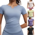 thumbnail image 1 of ClodeEU Women's V Neck Short Sleeve Yoga Top with Pleated ,Stretchy Slim Fit Athletic Tee Black,Women's Plus L, 1 of 5