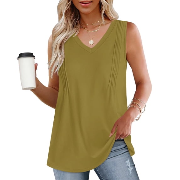 ClodeEU Women's V Neck Sleeveless Blouse, Loose Fit Flowy Casual Solid Color Tank Top Green,Womens Plus XL