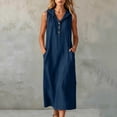 thumbnail image 1 of ClodeEU Women's V Neck Sleeveless Linen Blend Hooded Midi Dress,Casual Loose Fit Dress with Pockets Navy,Women's Plus XXL, 1 of 7