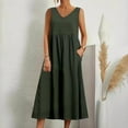 thumbnail image 1 of ClodeEU Women's V-Neck Sleeveless Relaxed Fit Dress ,Solid Color Casual Summer Maxi Dress with Pockets Green,Womens Plus L, 1 of 6