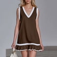 thumbnail image 1 of ClodeEU Women's V Neck Sleeveless Tank Mini Dress with Ruff Hem ,Casual Summer Fashion Sundress Brown,Womens Plus S, 1 of 8