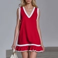 thumbnail image 1 of ClodeEU Women's V Neck Sleeveless Tank Mini Dress with Ruff Hem ,Casual Summer Fashion Sundress Red,Womens Plus L, 1 of 8
