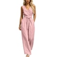 thumbnail image 1 of ClodeEU Women's V Neck Sleeveless Top and Elastic Waist Drawstring Wide Leg Pants Set with Pockets ,Casual Two Piece Outfit Pink,Women's Plus M, 1 of 7