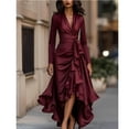 thumbnail image 1 of ClodeEU Women's V Neck Slim Dress With Asymmetrical Hem And Ruffle ,Trendy Classy Ruffle Party Maxi Dress Wine,Womens Plus S, 1 of 6