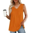 thumbnail image 1 of ClodeEU Women's V Neck Solid Color Tank Top ,Casual Sleeveless Loose Cozy Tops Orange,Womens Plus M, 1 of 8