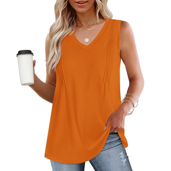 ClodeEU Women's V Neck Solid Color Tank Top ,Casual Sleeveless Loose Cozy Tops Orange,Womens Plus M