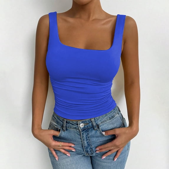 ClodeEU Women's V Neck Spaghetti Strap Sleeveless Tank Top ,Solid Color Casual Camisole Blue,Womens Plus S